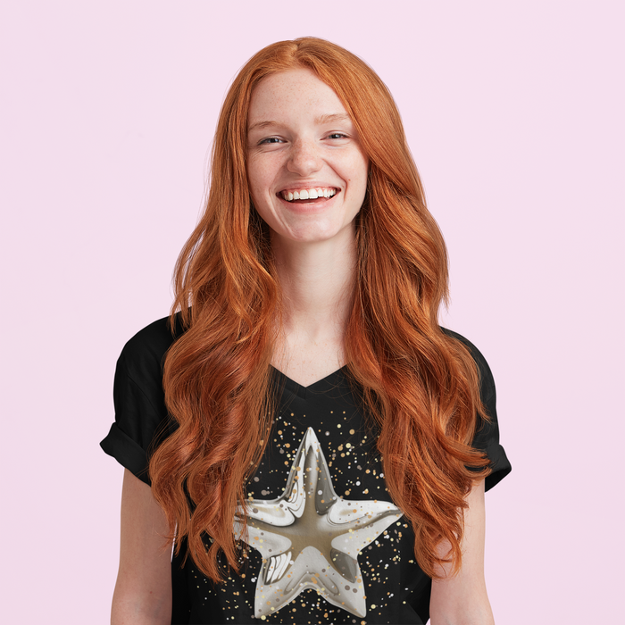 Christmas Star Image Unisex Jersey Short Sleeve V-Neck Tee.