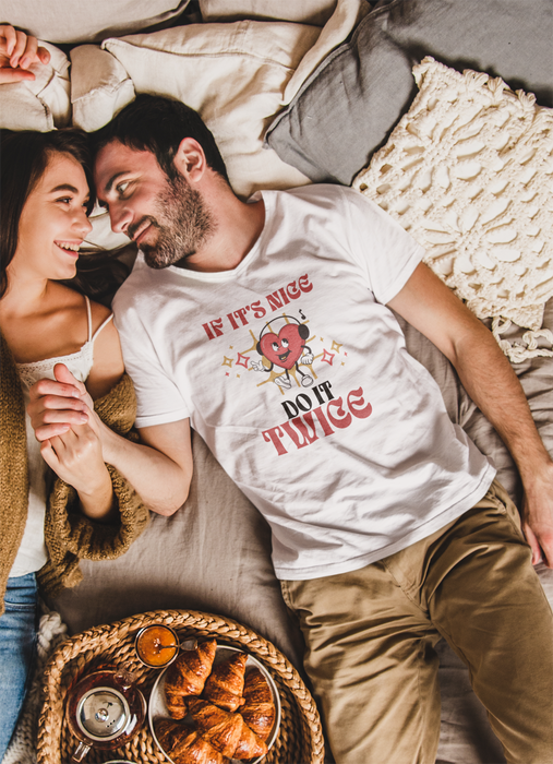 'If it's nice Do It Twice' Unisex Jersey Short Sleeve V-Neck Tee.