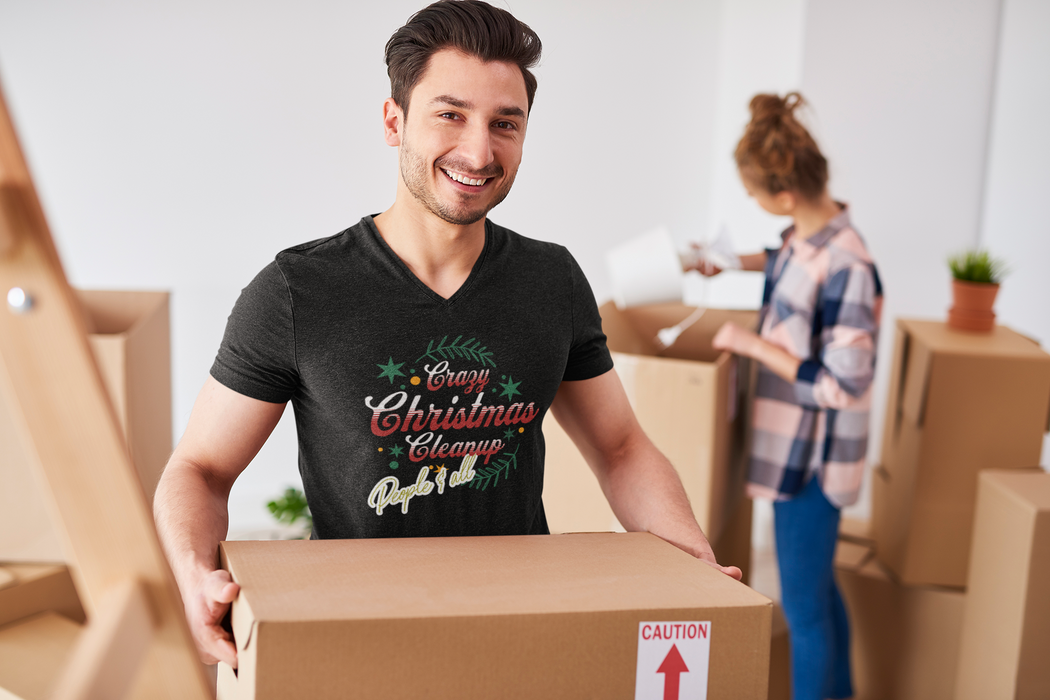 'Crazy Christmas Cleanup-People & All' Unisex Jersey Short Sleeve V-Neck Tee.