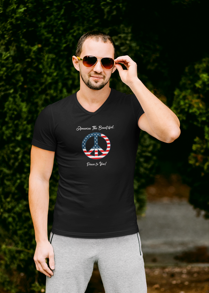 'America The Beautiful...Peace To You!' Unisex Jersey Short Sleeve V-Neck Tee.