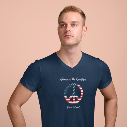 'America The Beautiful...Peace To You!' Unisex Jersey Short Sleeve V-Neck Tee.