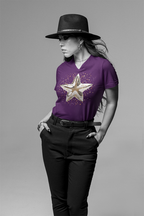 Christmas Star Image Unisex Jersey Short Sleeve V-Neck Tee.