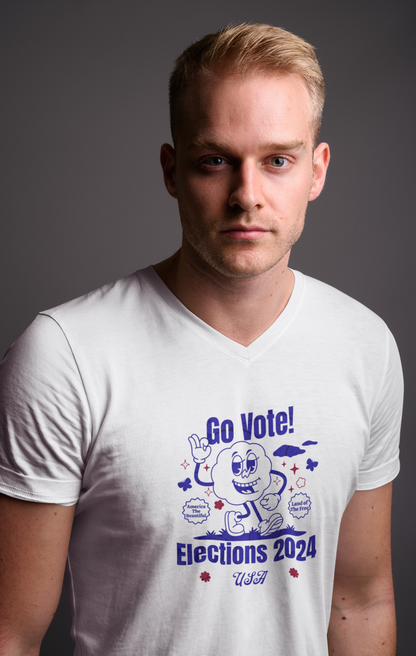 'Go Vote! Elections 2024 *USA*'  Unisex Jersey Short Sleeve V-Neck Tee.