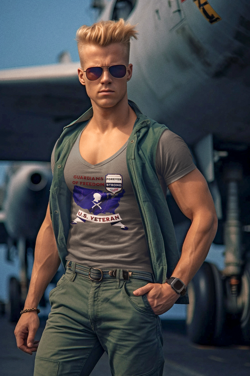 'Guardian Of Freedom, U.S. Veteran -Forever Strong-.' Unisex Jersey Short Sleeve V-Neck Tee.