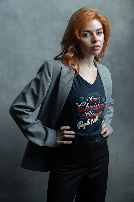 'Crazy Christmas Cleanup-People & All' Unisex Jersey Short Sleeve V-Neck Tee.