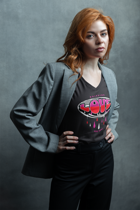 'Dripping Love For You' Unisex Jersey Short Sleeve V-Neck Tee.