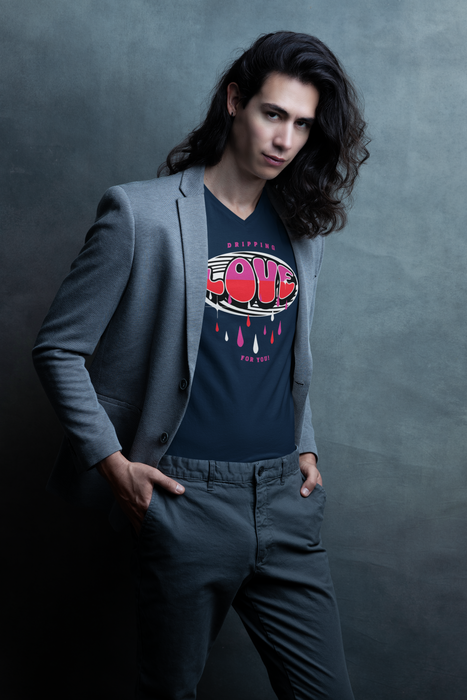 'Dripping Love For You' Unisex Jersey Short Sleeve V-Neck Tee.