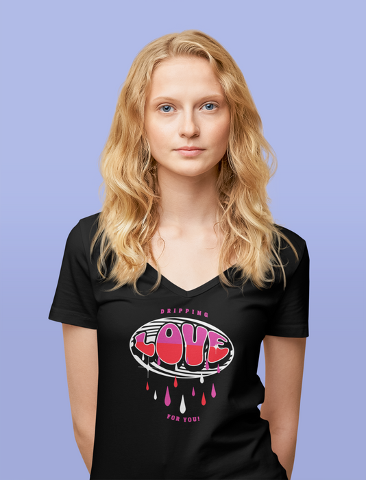 'Dripping Love For You' Unisex Jersey Short Sleeve V-Neck Tee.