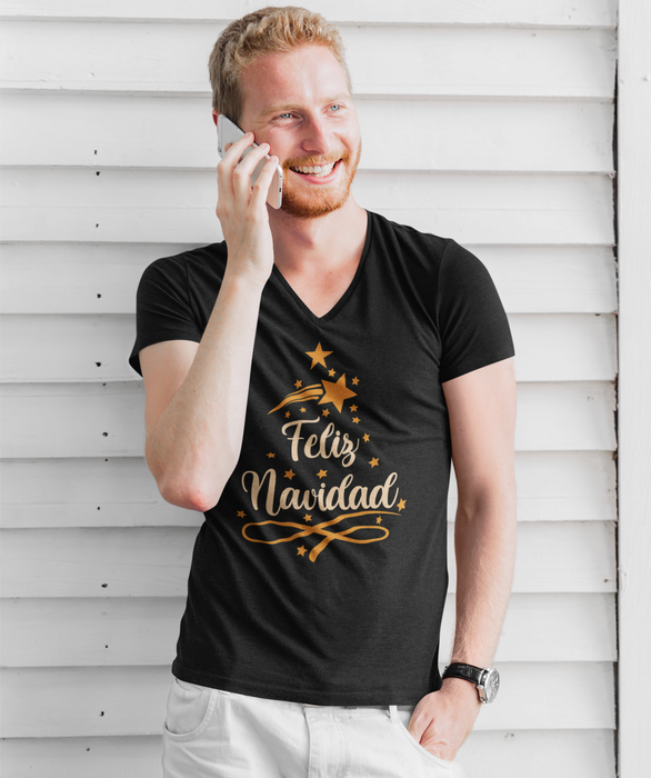 'Feliz Navidad' Unisex Jersey Short Sleeve V-Neck Tee.