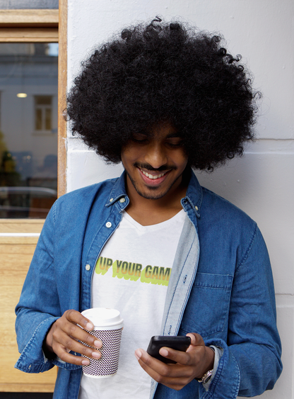 'Up Your Game' Unisex Jersey Short Sleeve V-Neck Tee.