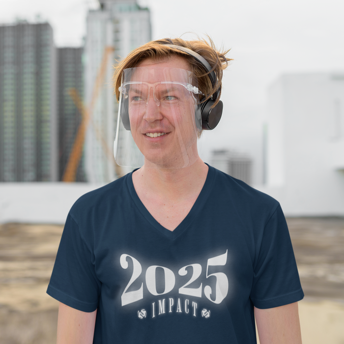 '2025 Impact' Unisex Jersey Short Sleeve V-Neck Tee.