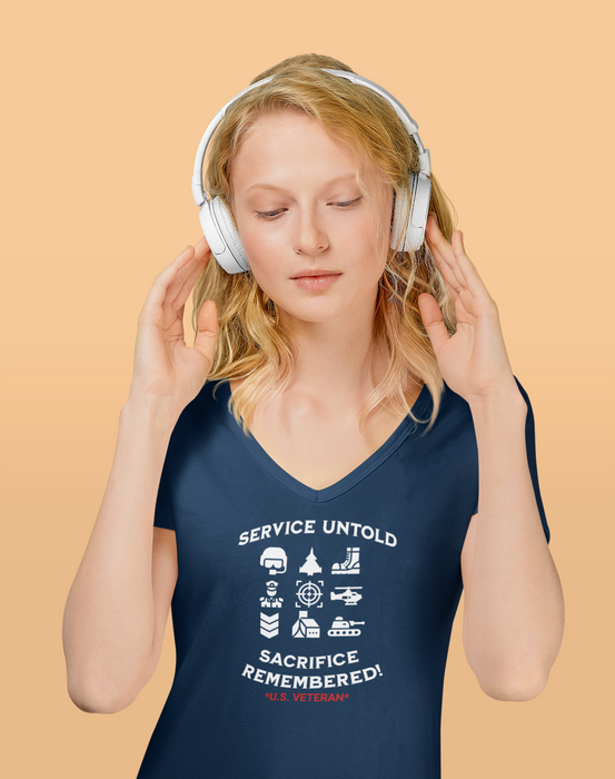 'Service Untold, Sacrifice Remembered! -U.S. Veteran-.' Unisex Jersey Short Sleeve V-Neck Tee.