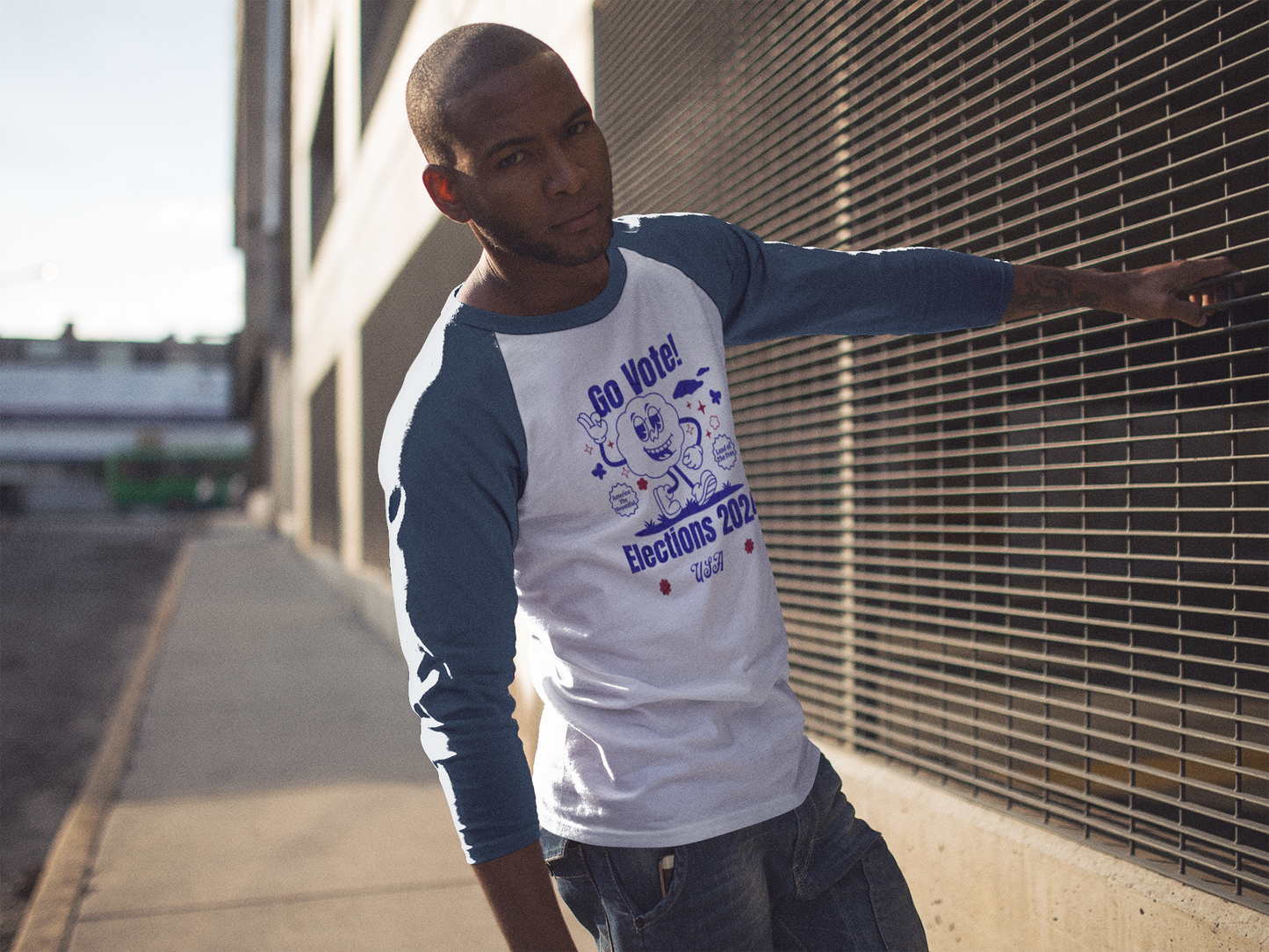 'Go Vote! Elections 2024 *USA*'  Unisex 3\4 Sleeve Baseball Tee.